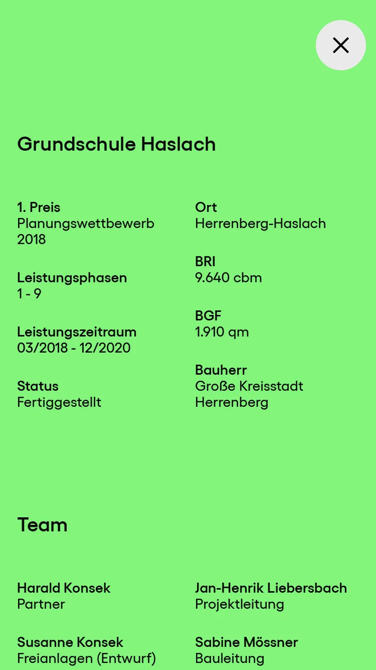 Screenshot eines Website Bereichs von Drei Architekten