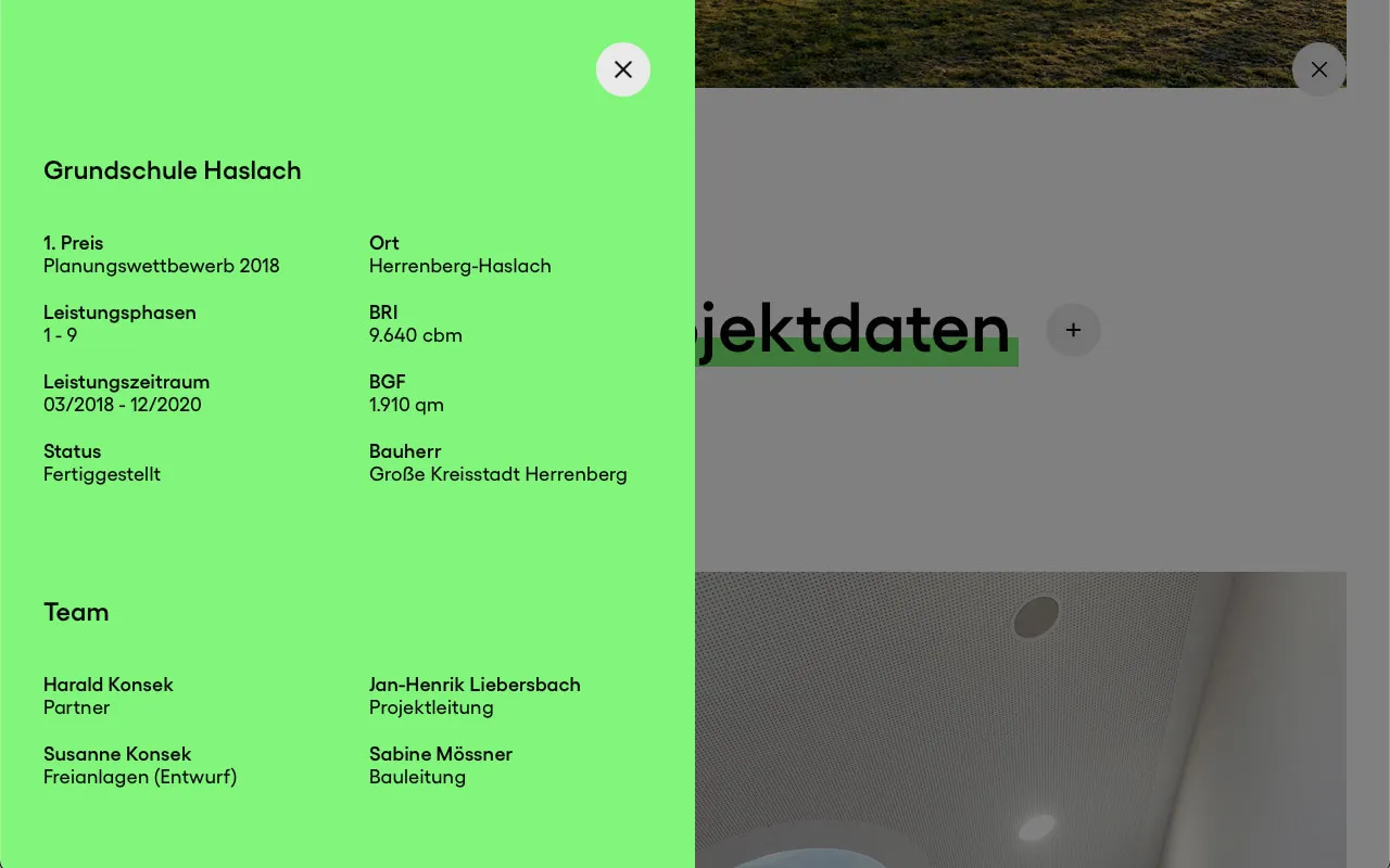 Screenshot eines Website Bereichs von Drei Architekten